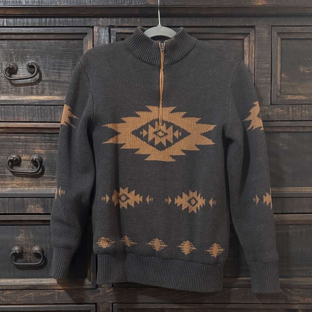 Cinch Black and Brown Zip Up Sweater